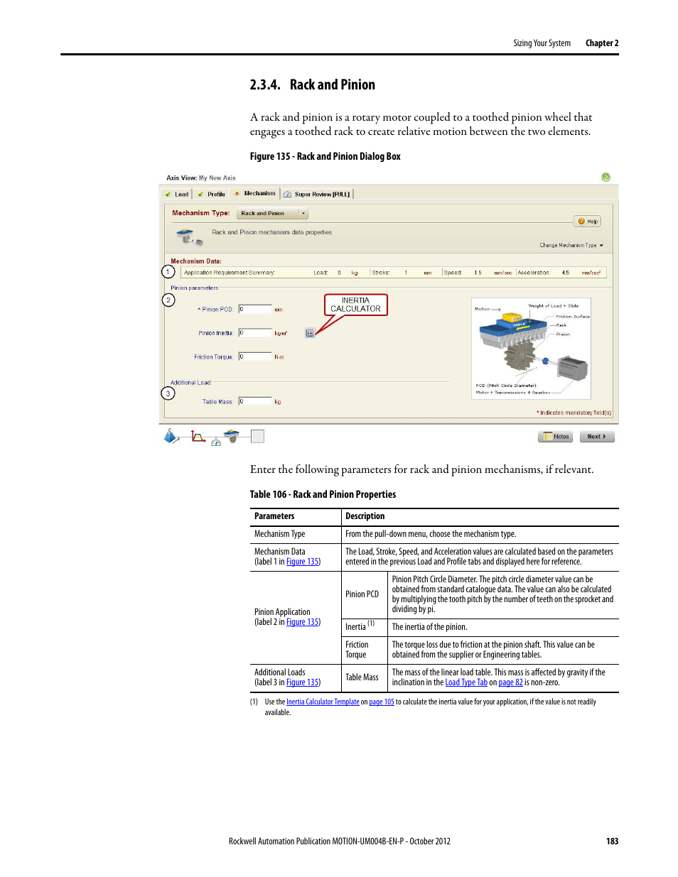 Rack and pinion | Rockwell Automation Motion Analyzer Software User Manual | Page 183 / 280