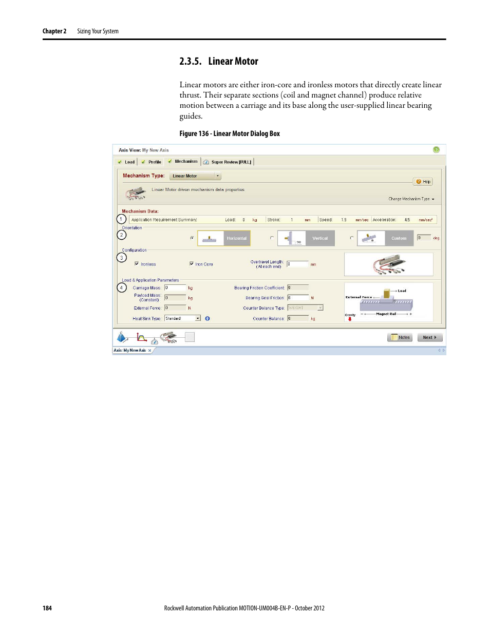 Linear motor | Rockwell Automation Motion Analyzer Software User Manual | Page 184 / 280