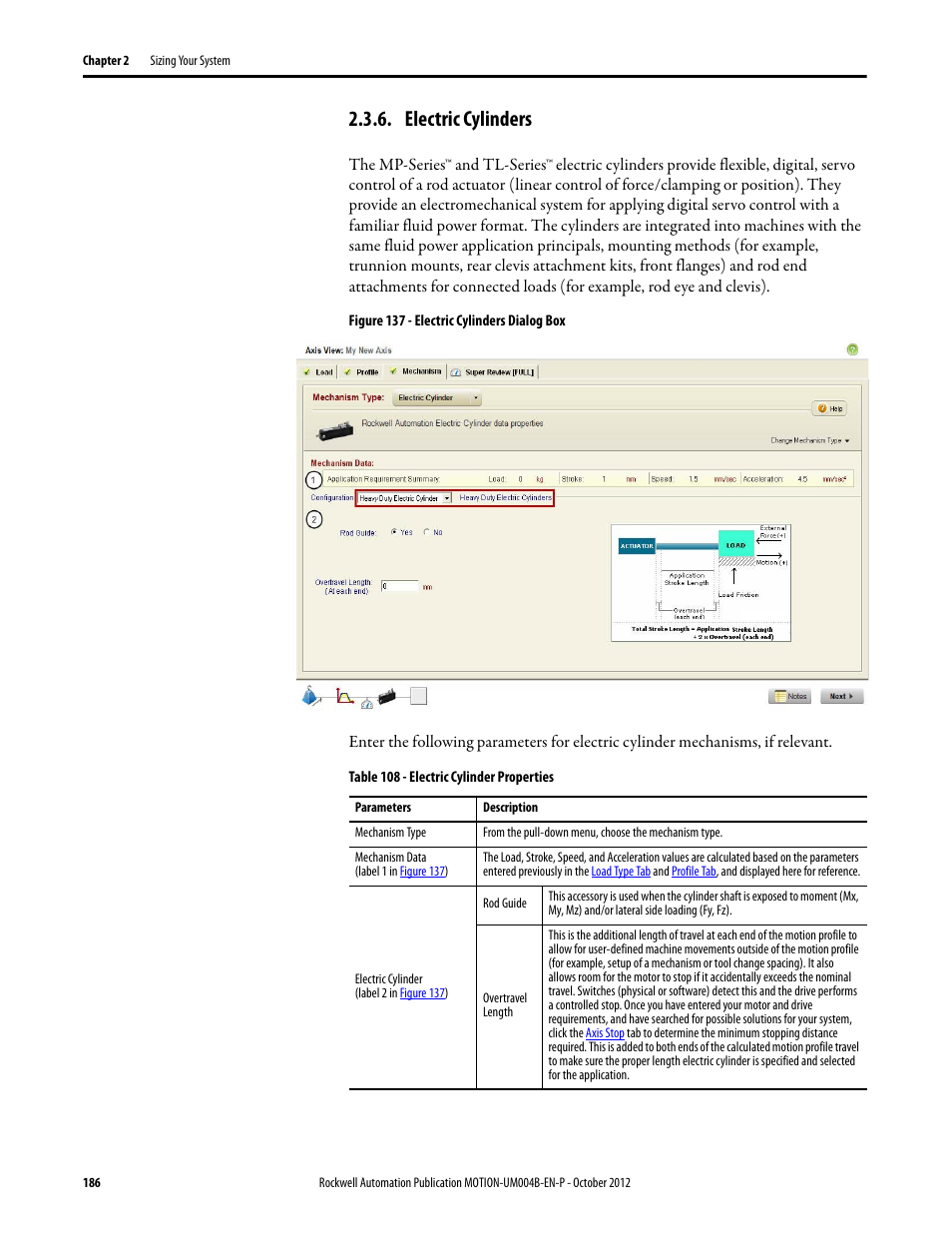 Electric cylinders | Rockwell Automation Motion Analyzer Software User Manual | Page 186 / 280