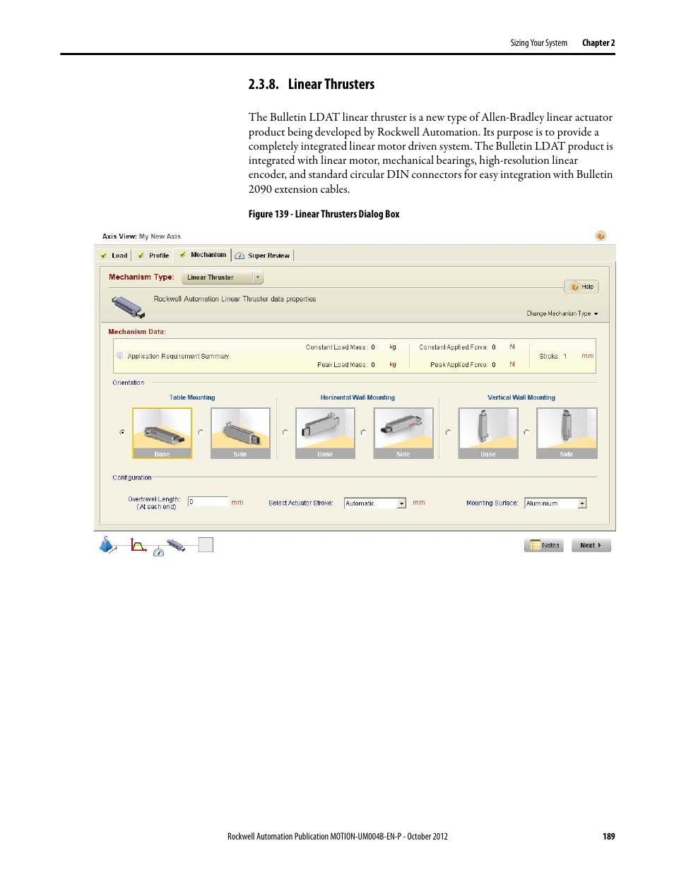 Linear thrusters | Rockwell Automation Motion Analyzer Software User Manual | Page 189 / 280