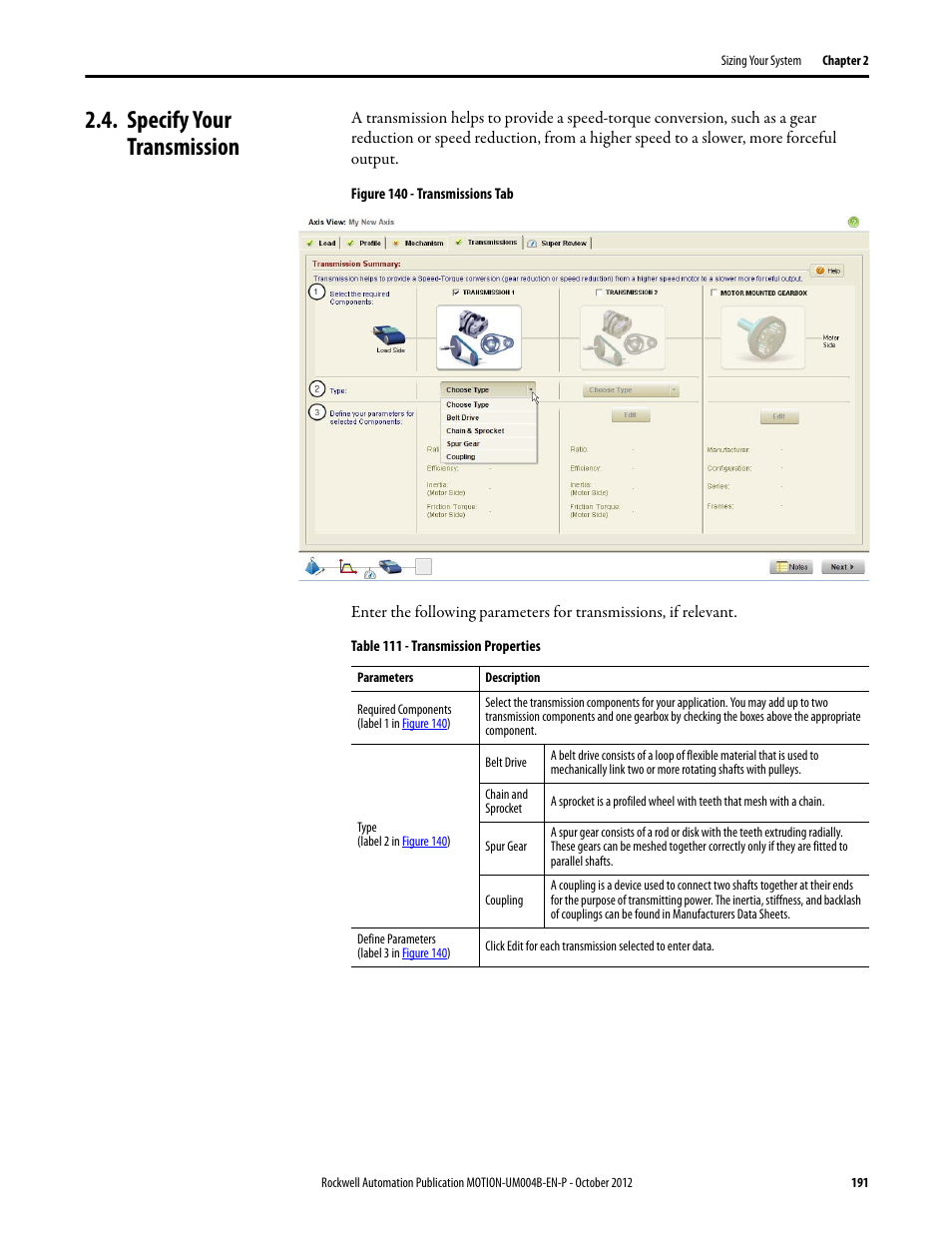 Specify your transmission | Rockwell Automation Motion Analyzer Software User Manual | Page 191 / 280