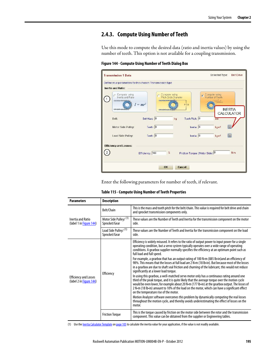 Compute using number of teeth | Rockwell Automation Motion Analyzer Software User Manual | Page 195 / 280