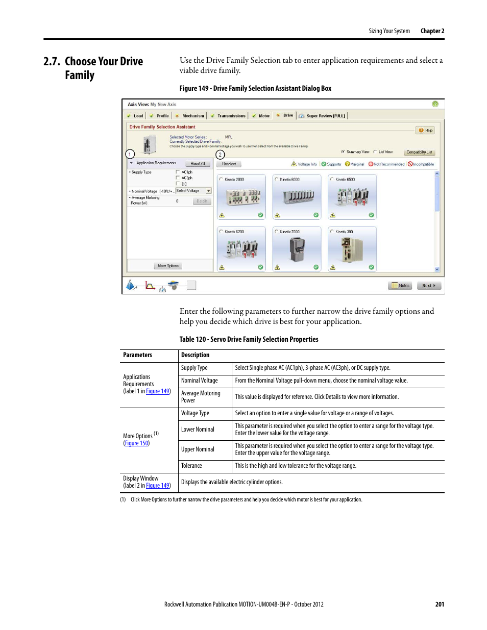 Choose your drive family | Rockwell Automation Motion Analyzer Software User Manual | Page 201 / 280