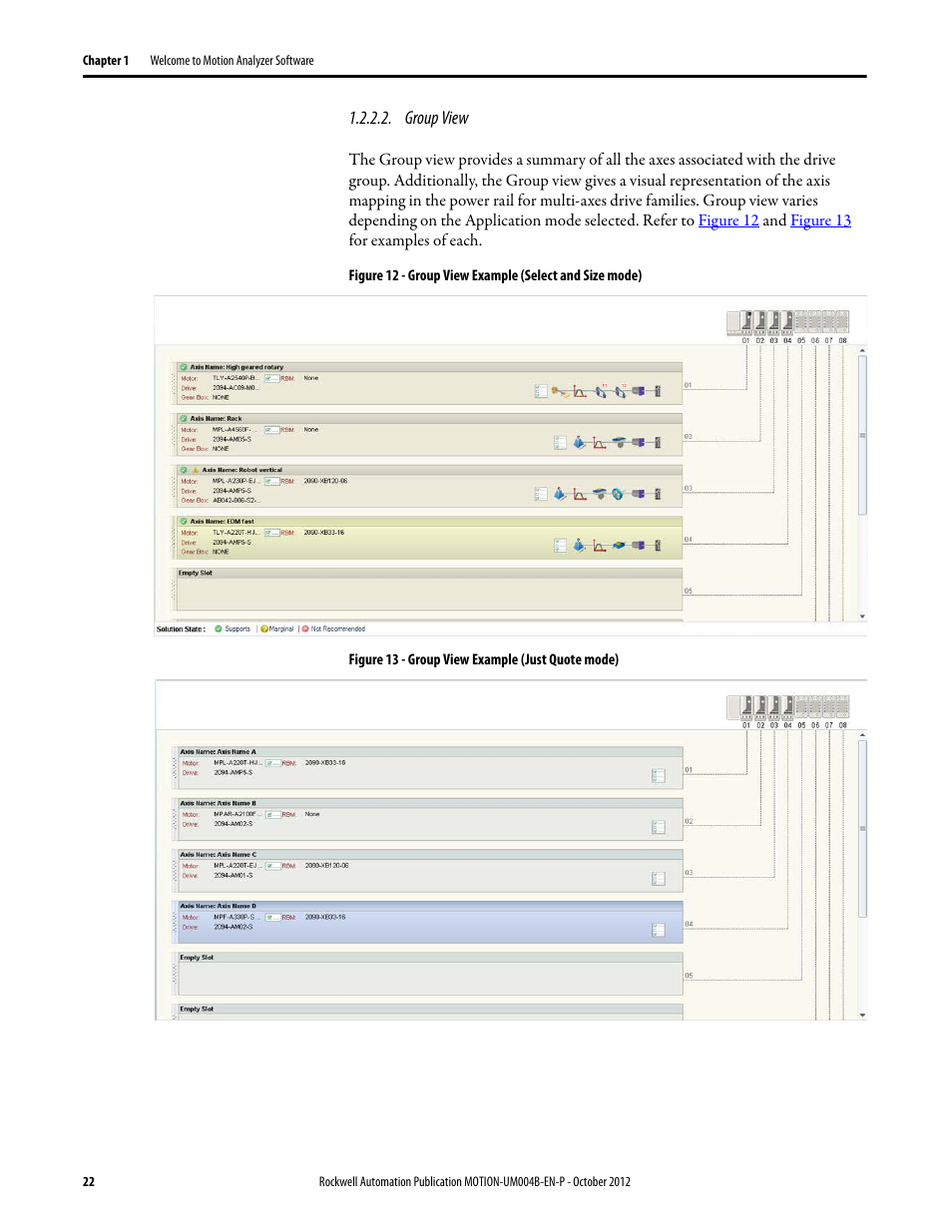 Group view | Rockwell Automation Motion Analyzer Software User Manual | Page 22 / 280