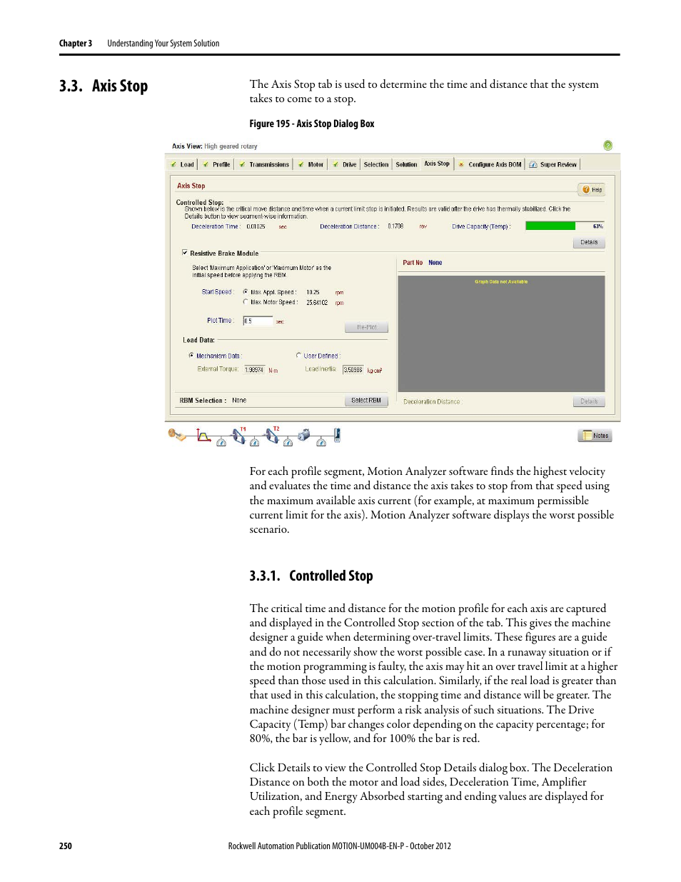 Axis stop, Controlled stop, Tab t | Rockwell Automation Motion Analyzer Software User Manual | Page 250 / 280