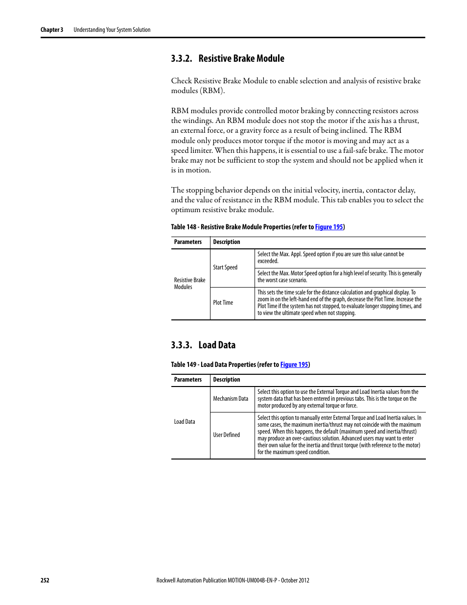 Resistive brake module, Load data | Rockwell Automation Motion Analyzer Software User Manual | Page 252 / 280