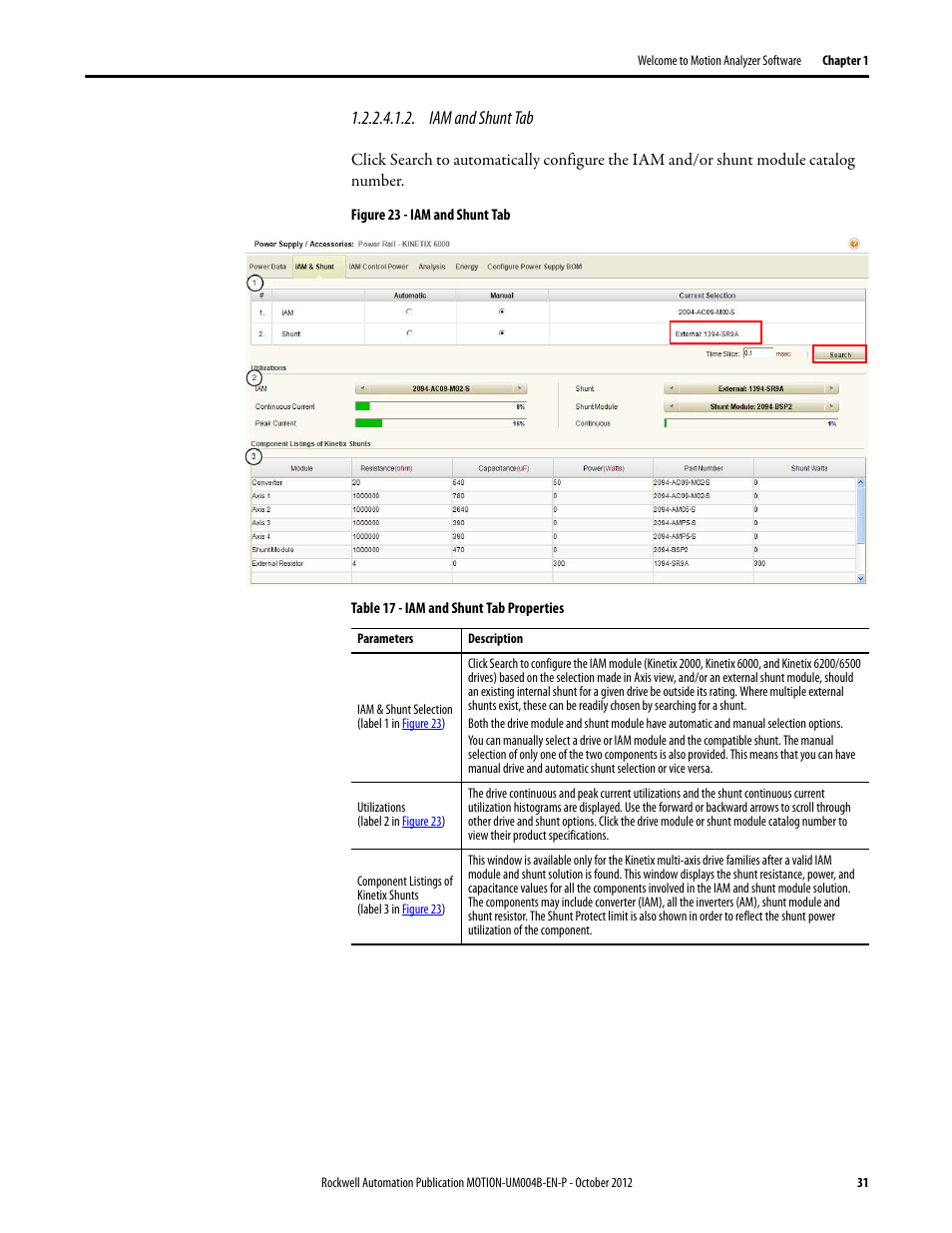 Iam and shunt tab | Rockwell Automation Motion Analyzer Software User Manual | Page 31 / 280