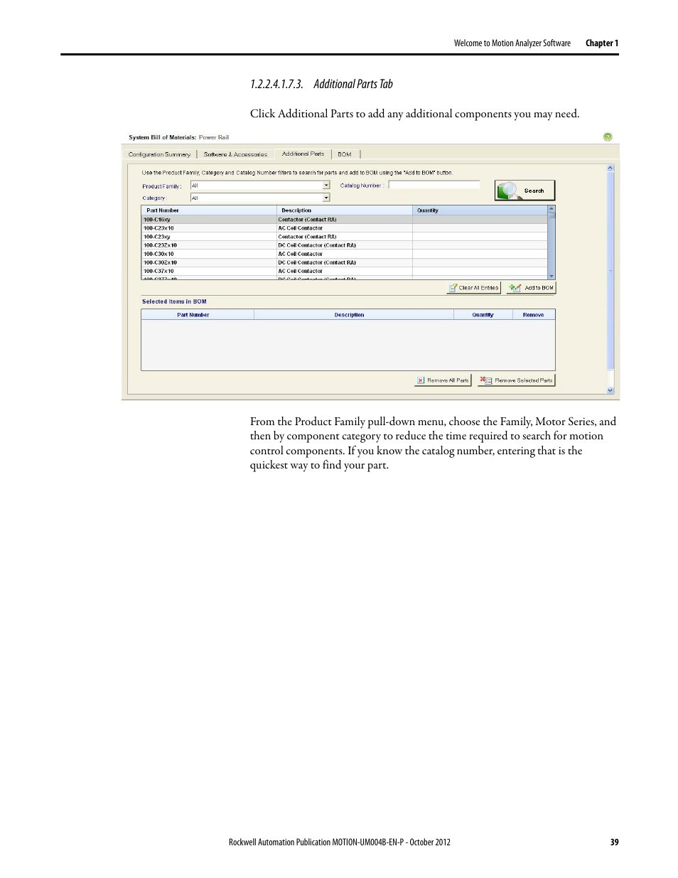 Additional parts tab | Rockwell Automation Motion Analyzer Software User Manual | Page 39 / 280