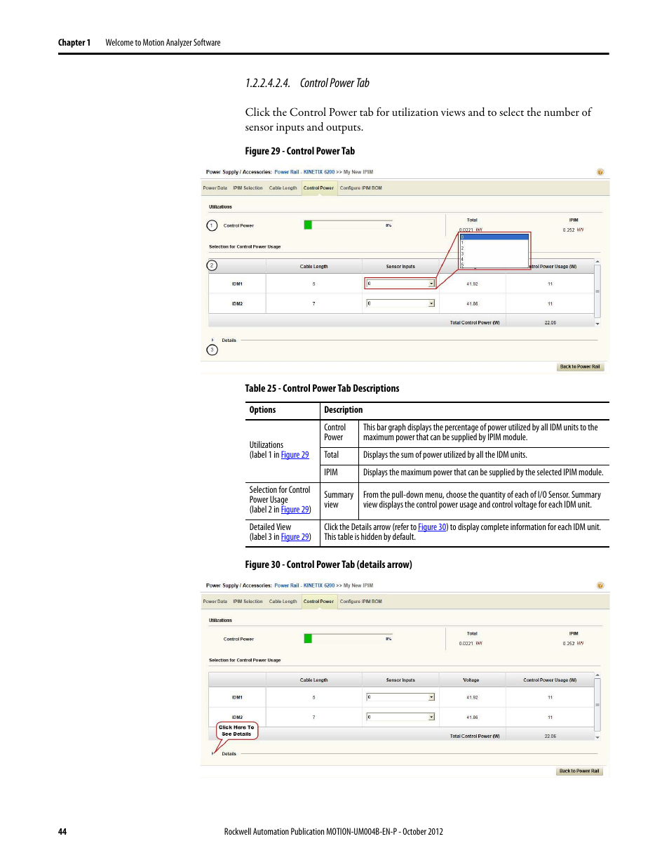 Control power tab | Rockwell Automation Motion Analyzer Software User Manual | Page 44 / 280