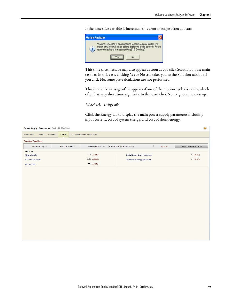 Energy tab | Rockwell Automation Motion Analyzer Software User Manual | Page 49 / 280