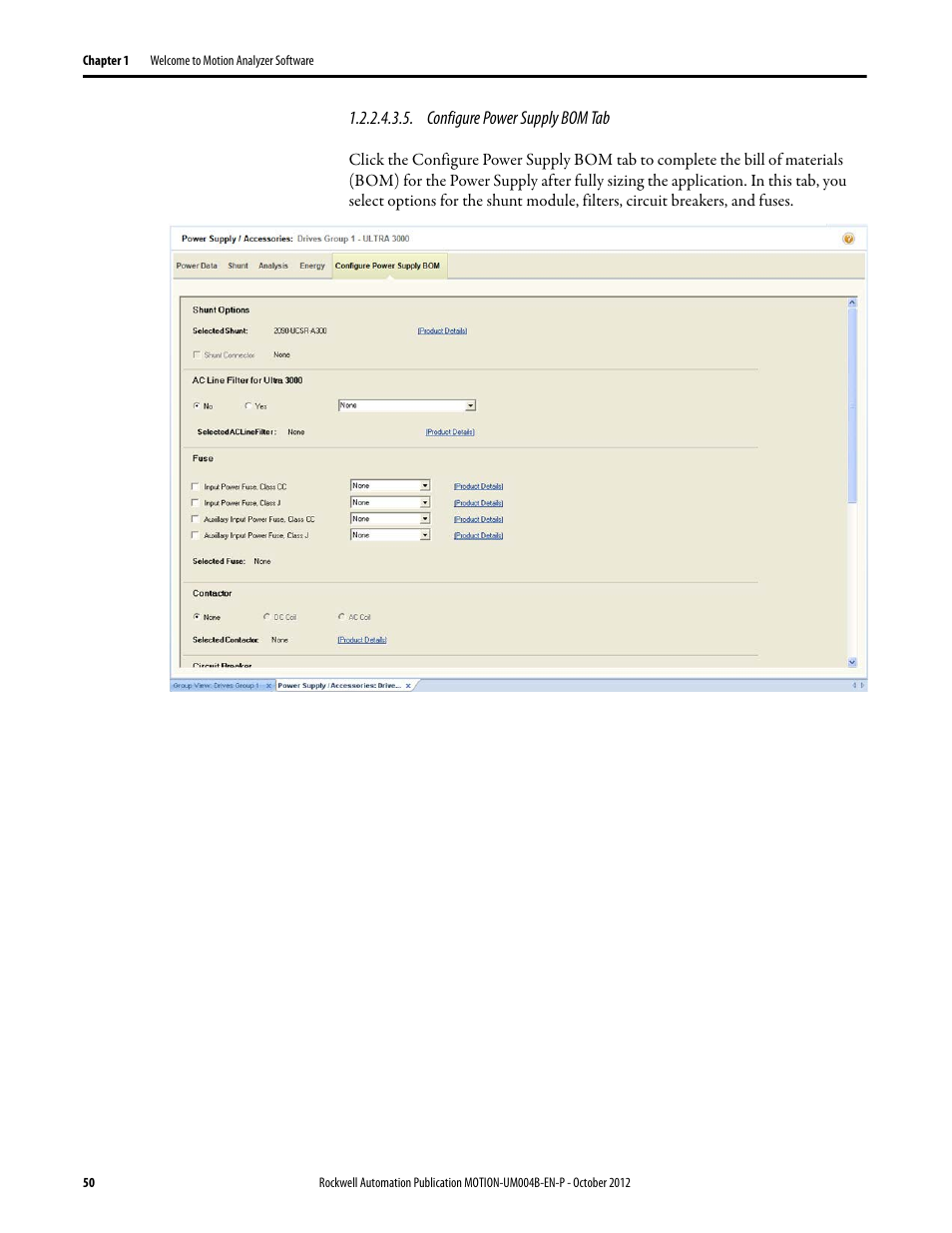 Configure power supply bom tab | Rockwell Automation Motion Analyzer Software User Manual | Page 50 / 280