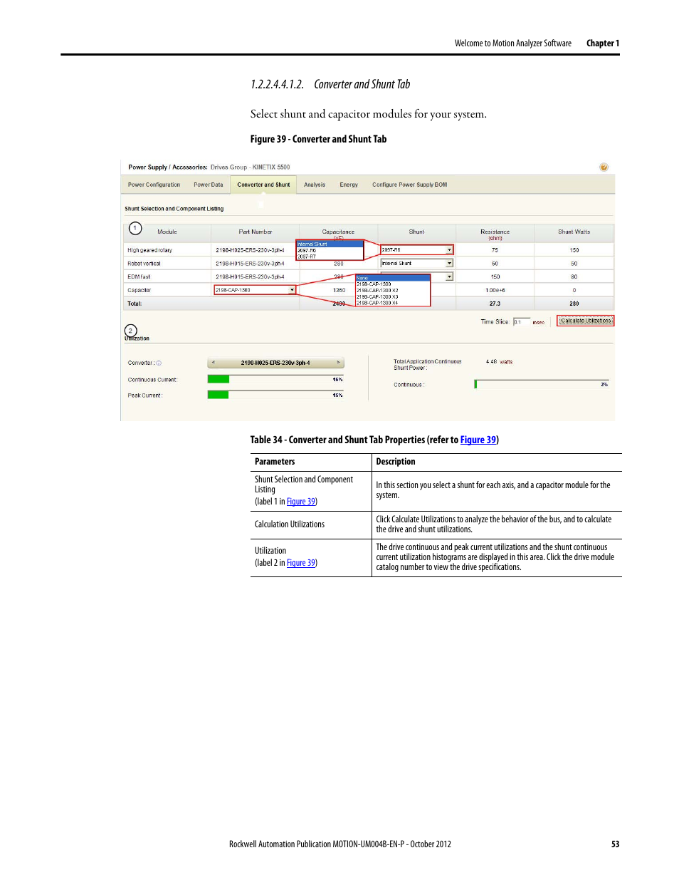 Converter and shunt tab | Rockwell Automation Motion Analyzer Software User Manual | Page 53 / 280