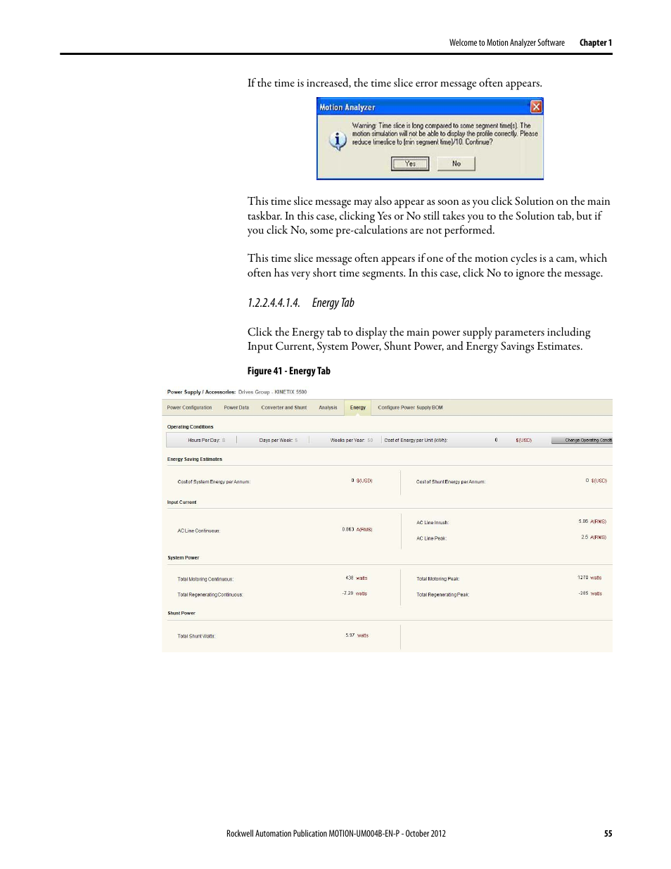 Energy tab | Rockwell Automation Motion Analyzer Software User Manual | Page 55 / 280
