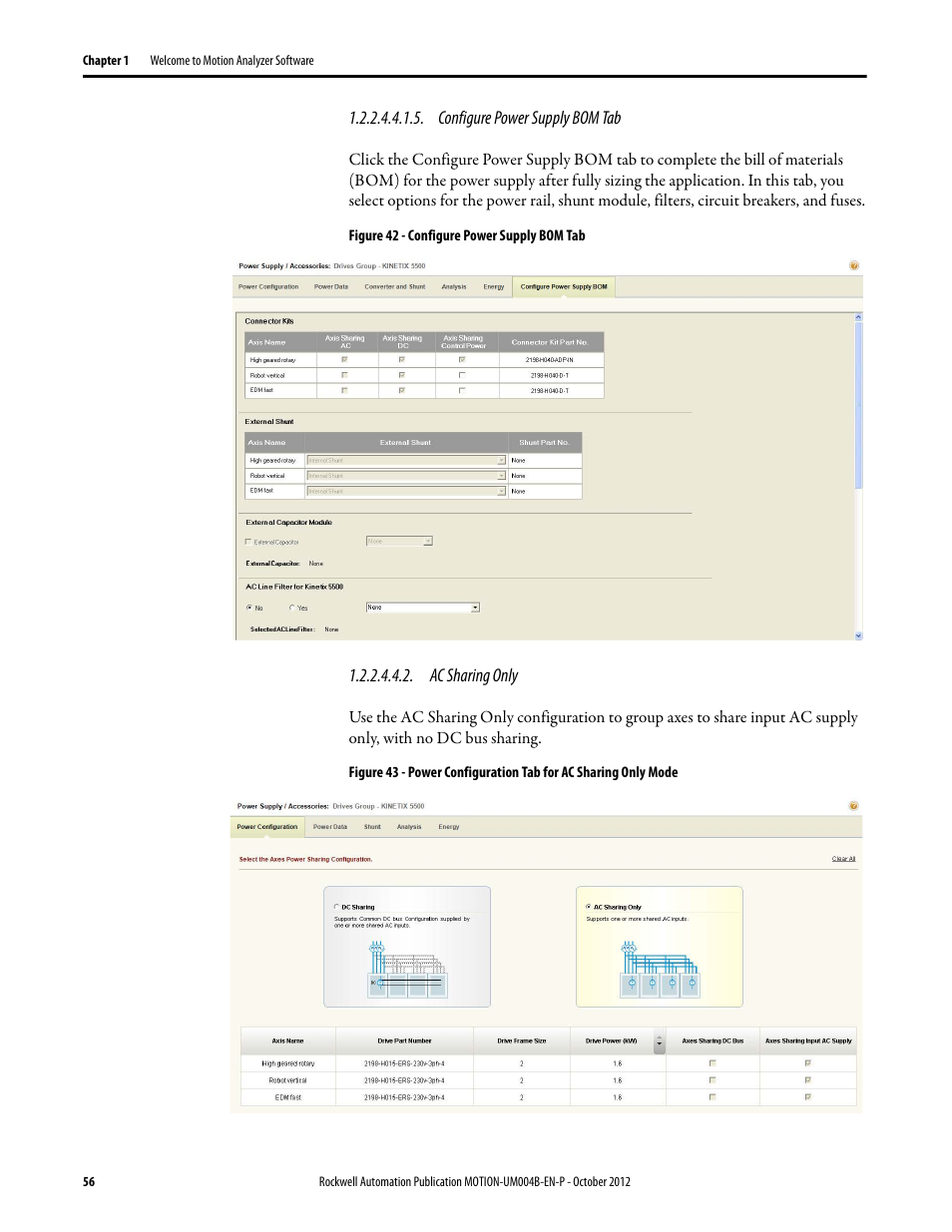 Ac sharing only, Configure power supply bom tab | Rockwell Automation Motion Analyzer Software User Manual | Page 56 / 280