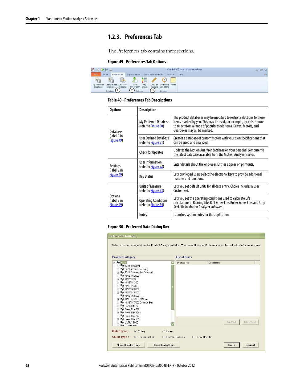 Preferences tab | Rockwell Automation Motion Analyzer Software User Manual | Page 62 / 280