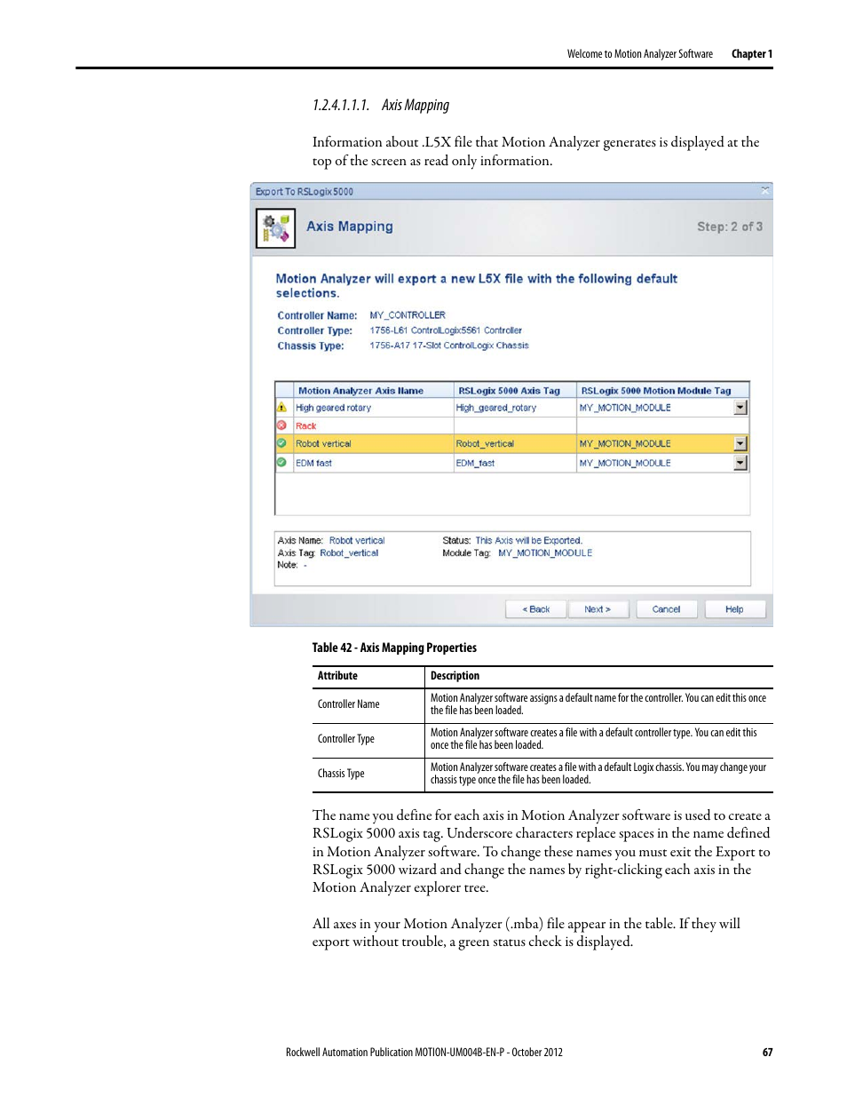 Axis mapping | Rockwell Automation Motion Analyzer Software User Manual | Page 67 / 280