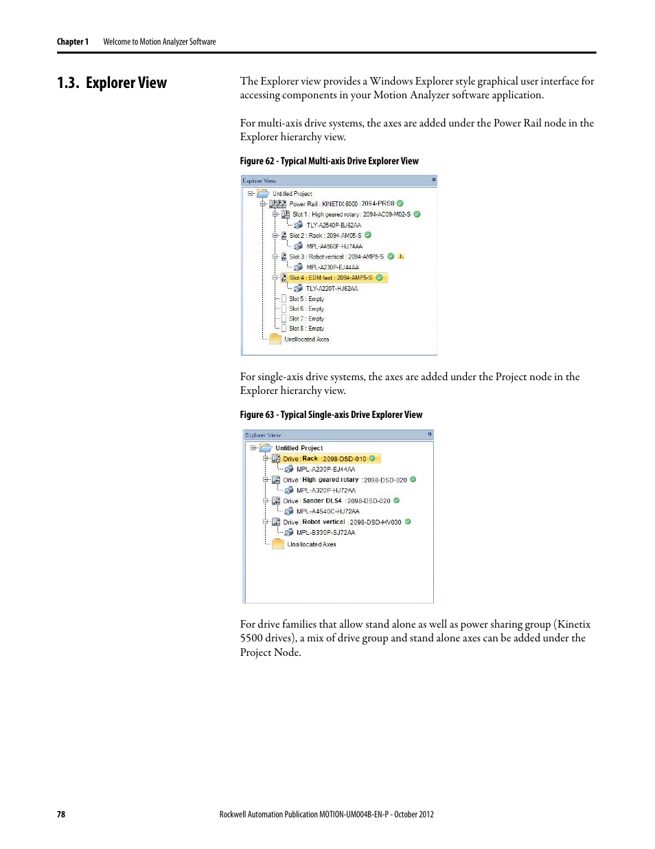 Explorer view, Explorer view e | Rockwell Automation Motion Analyzer Software User Manual | Page 78 / 280