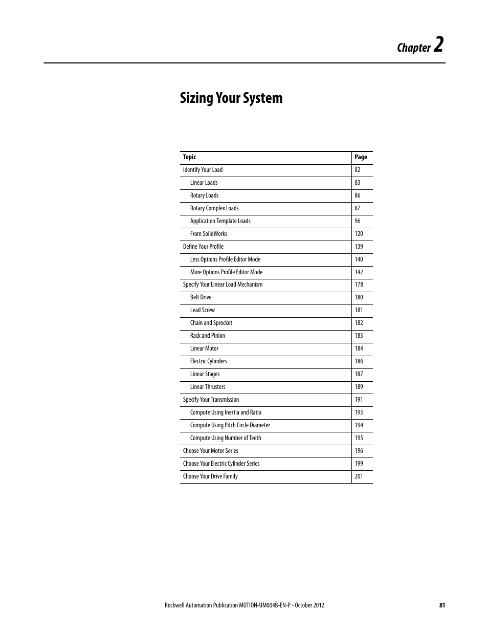 2 - sizing your system, Sizing your system, Chapter | Rockwell Automation Motion Analyzer Software User Manual | Page 81 / 280