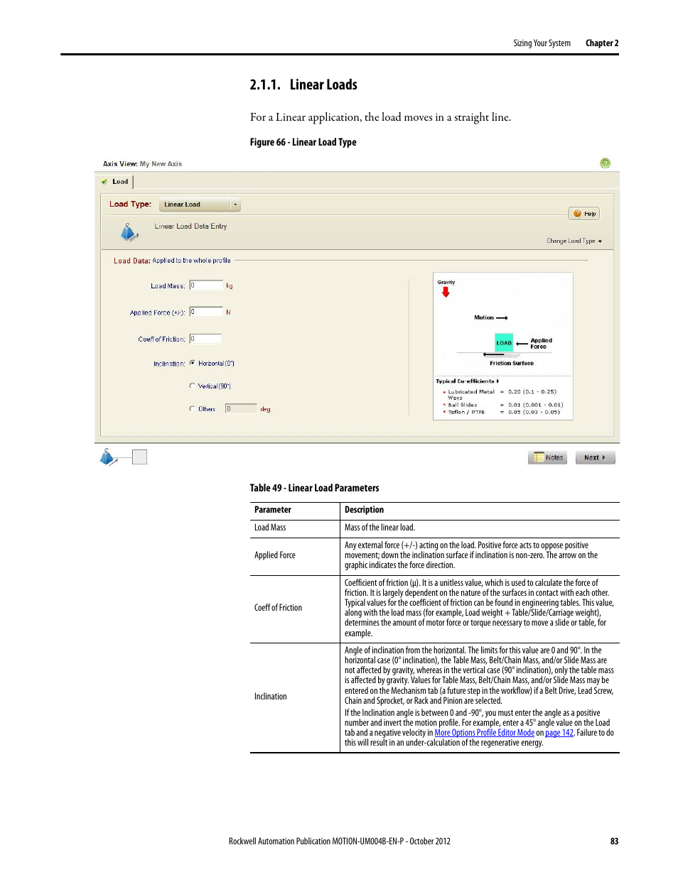 Linear loads | Rockwell Automation Motion Analyzer Software User Manual | Page 83 / 280