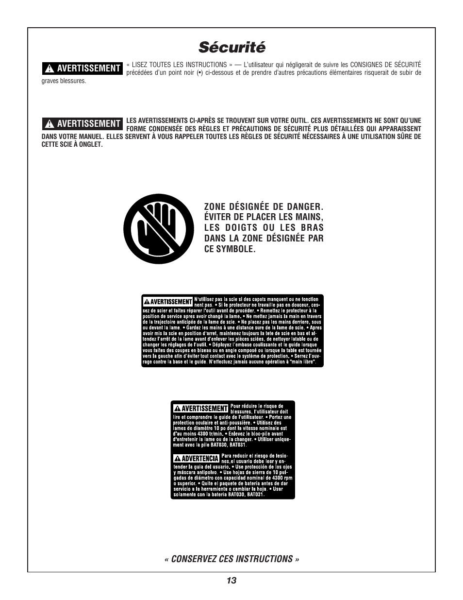 Sécurité | Bosch 3924B-24 User Manual | Page 13 / 88