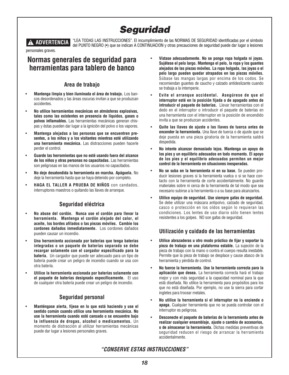 Seguridad | Bosch 3924B-24 User Manual | Page 18 / 88