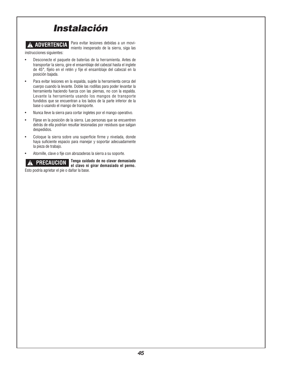 Instalación | Bosch 3924B-24 User Manual | Page 45 / 88