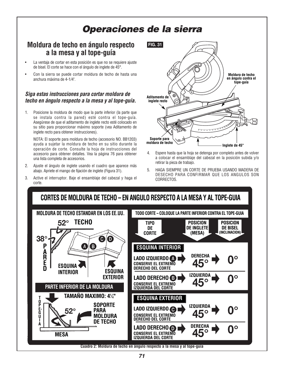 Operaciones de la sierra | Bosch 3924B-24 User Manual | Page 71 / 88