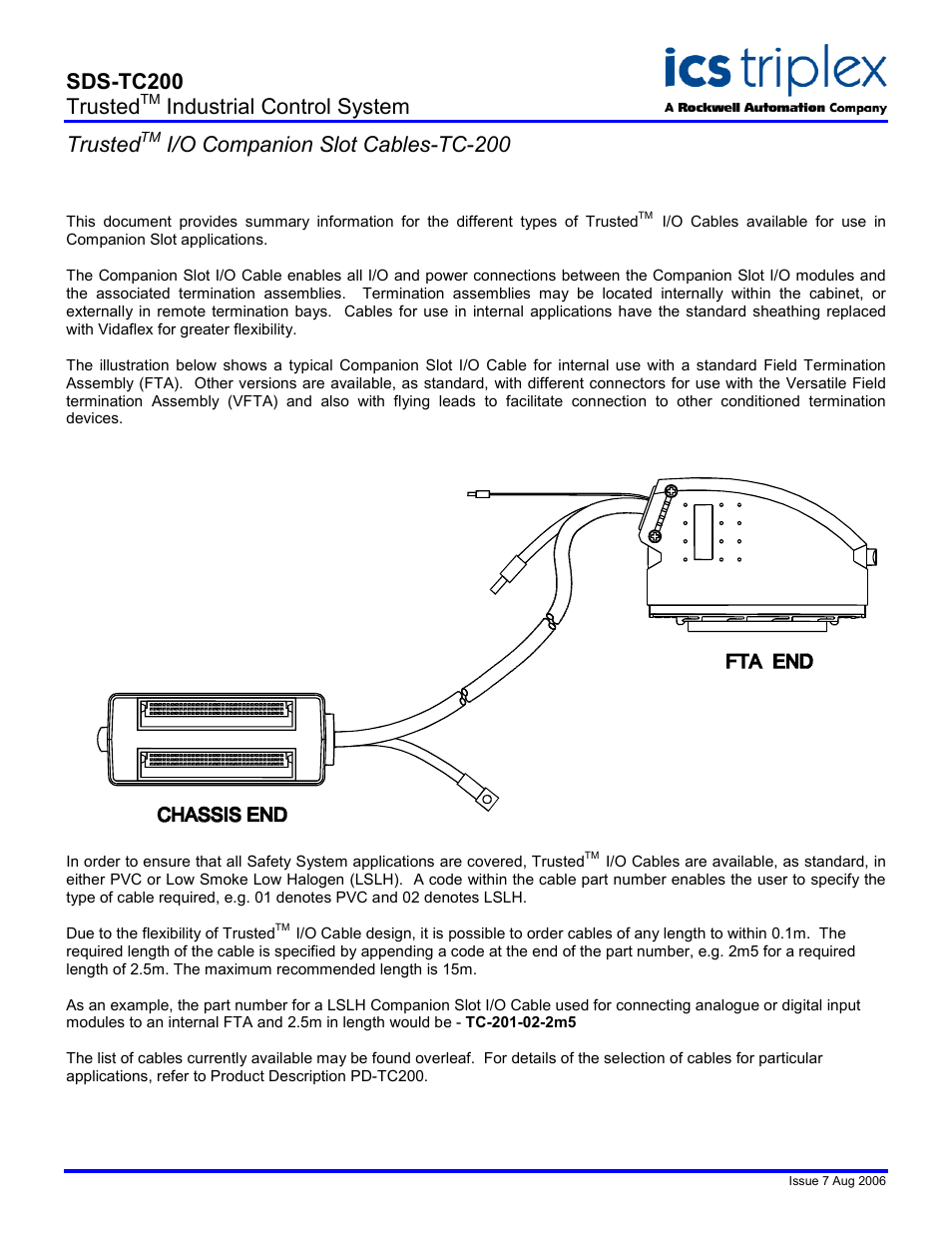 Rockwell Automation TC200 Trusted I/O Companion Slot Cables User Manual | 2 pages