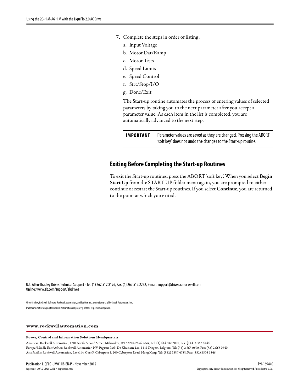 Exiting before completing the start-up routines | Rockwell Automation Liqui-Flo 20-HIM-A6 with 2.0 AC Drive User Manual | Page 16 / 16