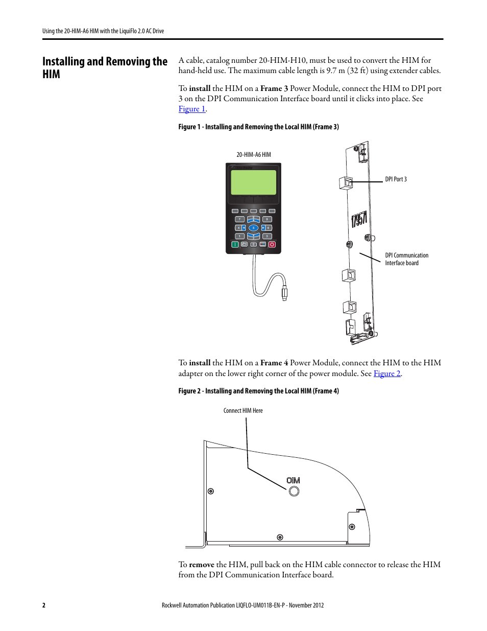 Installing and removing the him | Rockwell Automation Liqui-Flo 20-HIM-A6 with 2.0 AC Drive User Manual | Page 2 / 16