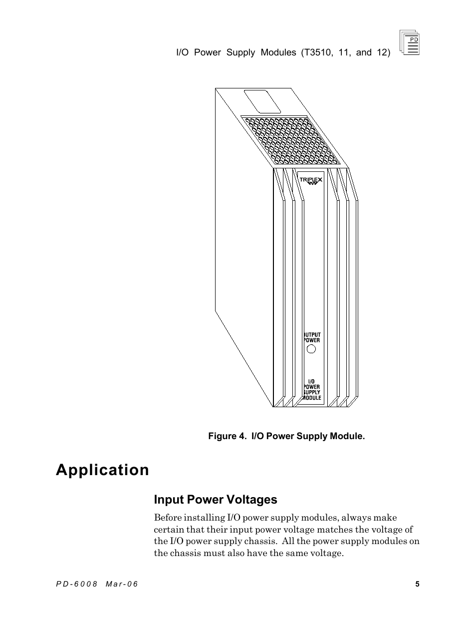 Application, Input power voltages | Rockwell Automation T3512 ICS Regent Power Supply Modules User Manual | Page 5 / 8
