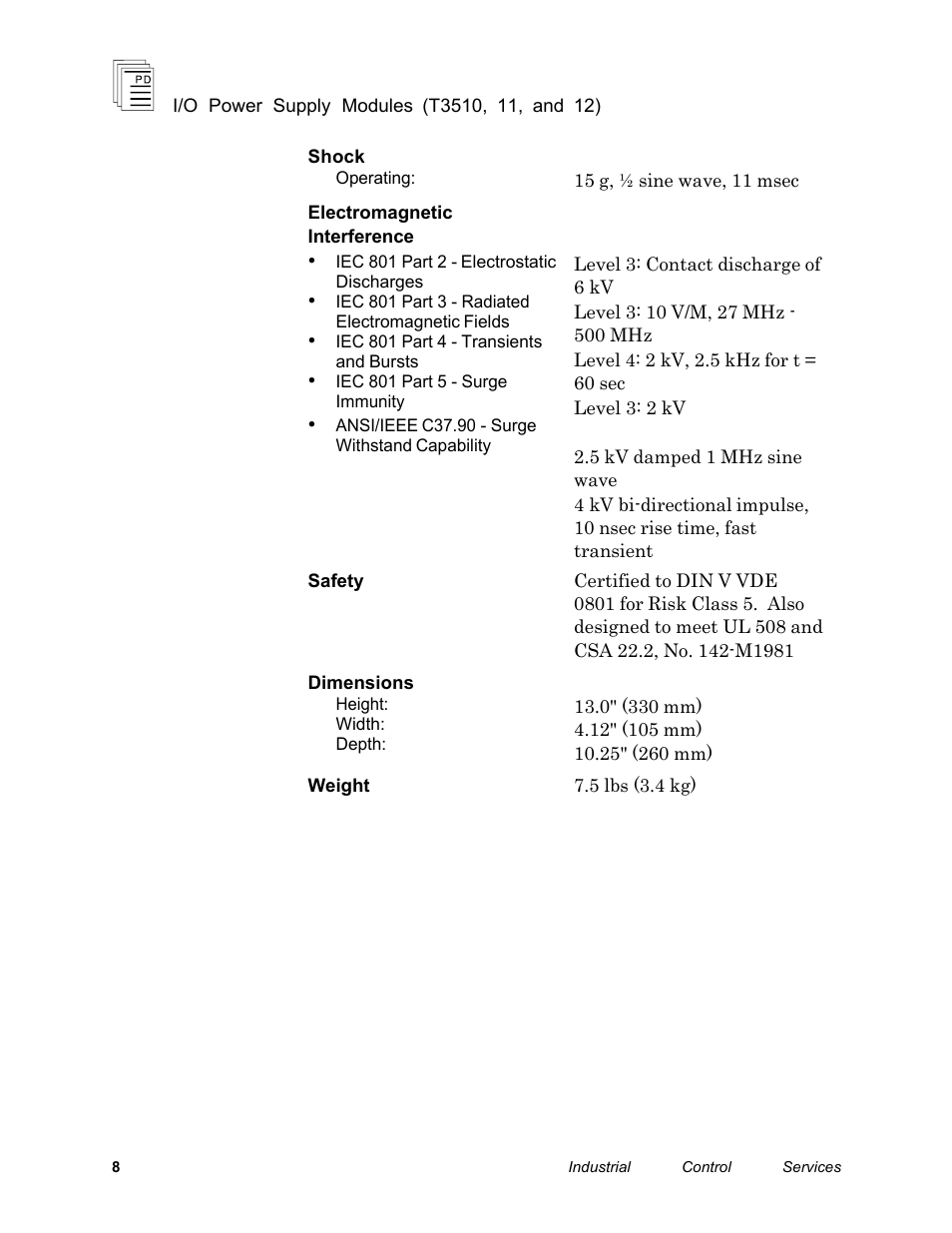 Rockwell Automation T3512 ICS Regent Power Supply Modules User Manual | Page 8 / 8