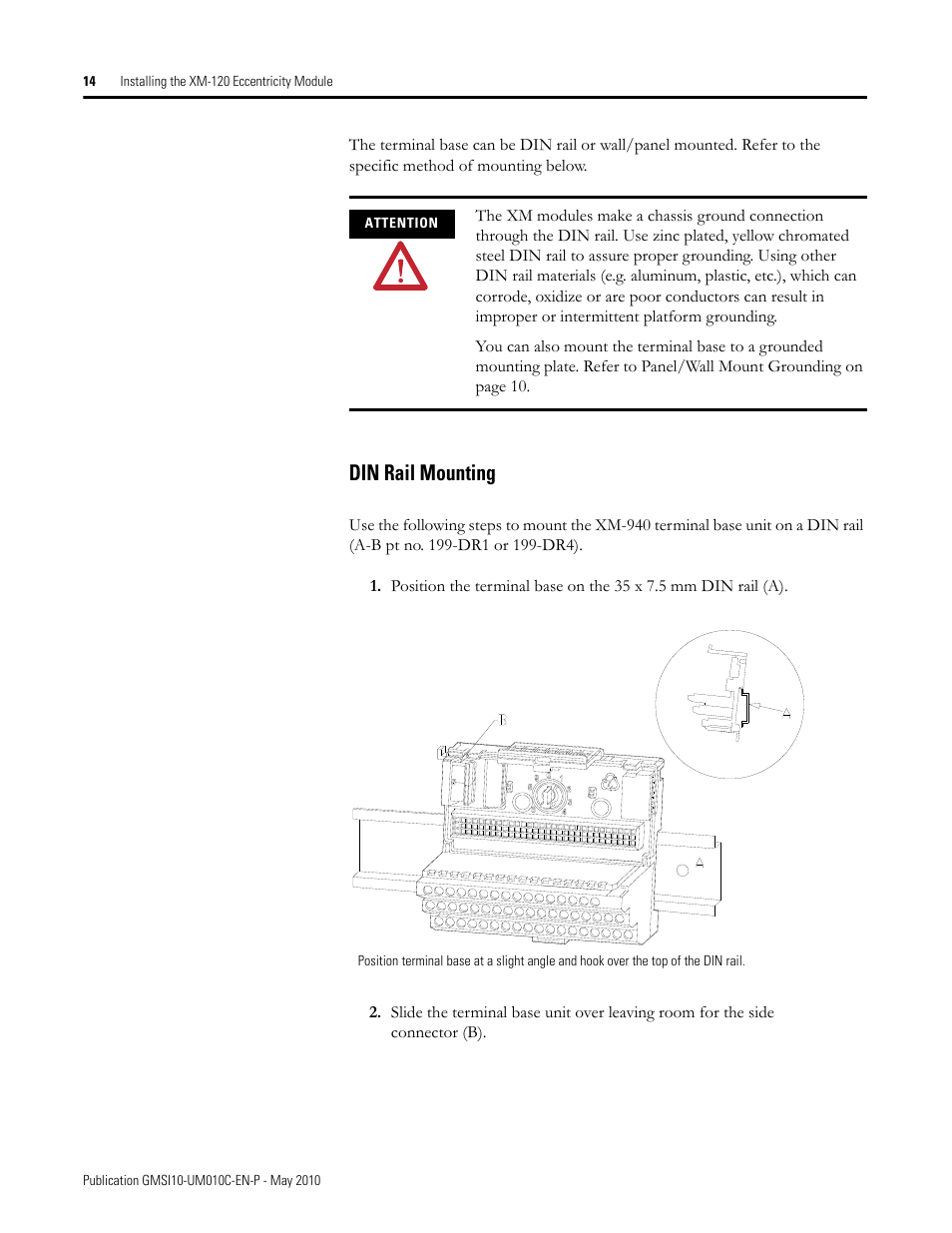 Din rail mounting | Rockwell Automation 1440-VST02-01RA XM-120 Eccentricity Module User Manual | Page 22 / 131