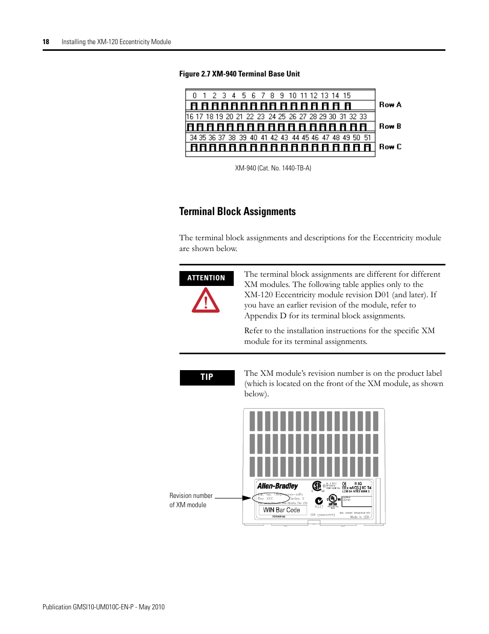 Terminal block assignments | Rockwell Automation 1440-VST02-01RA XM-120 Eccentricity Module User Manual | Page 26 / 131