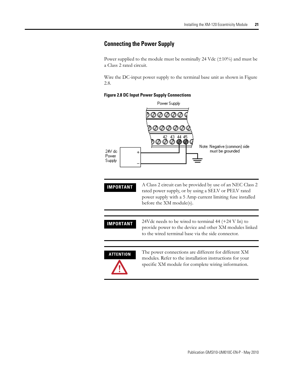 Connecting the power supply | Rockwell Automation 1440-VST02-01RA XM-120 Eccentricity Module User Manual | Page 29 / 131