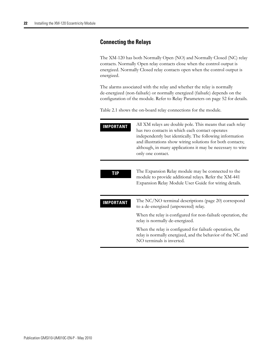 Connecting the relays | Rockwell Automation 1440-VST02-01RA XM-120 Eccentricity Module User Manual | Page 30 / 131