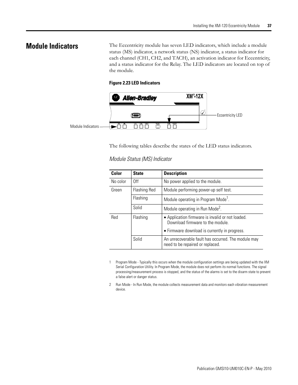 Module indicators | Rockwell Automation 1440-VST02-01RA XM-120 Eccentricity Module User Manual | Page 45 / 131