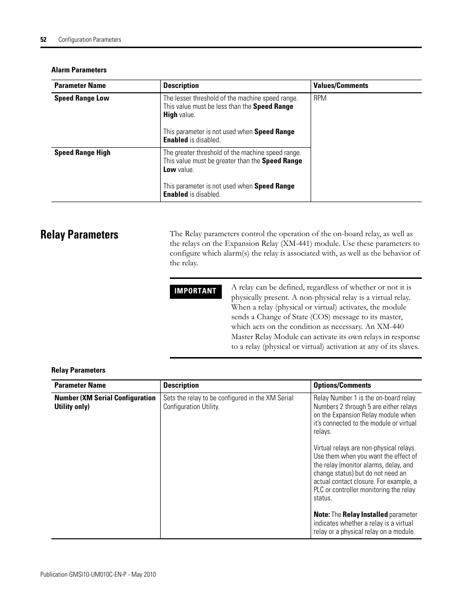 Relay parameters | Rockwell Automation 1440-VST02-01RA XM-120 Eccentricity Module User Manual | Page 60 / 131