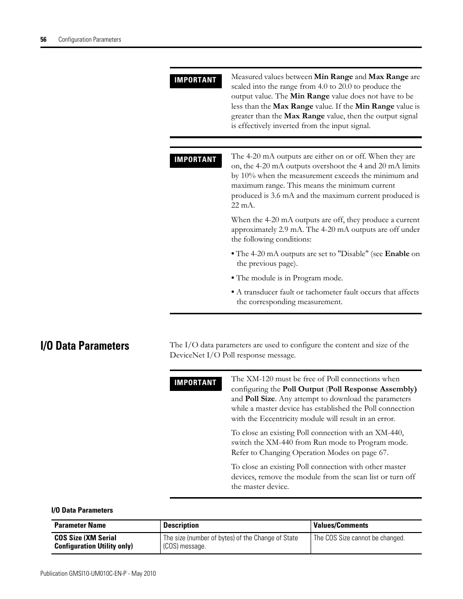 I/o data parameters | Rockwell Automation 1440-VST02-01RA XM-120 Eccentricity Module User Manual | Page 64 / 131