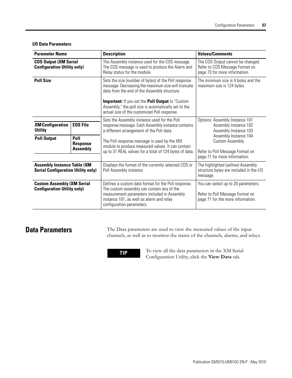 Data parameters | Rockwell Automation 1440-VST02-01RA XM-120 Eccentricity Module User Manual | Page 65 / 131