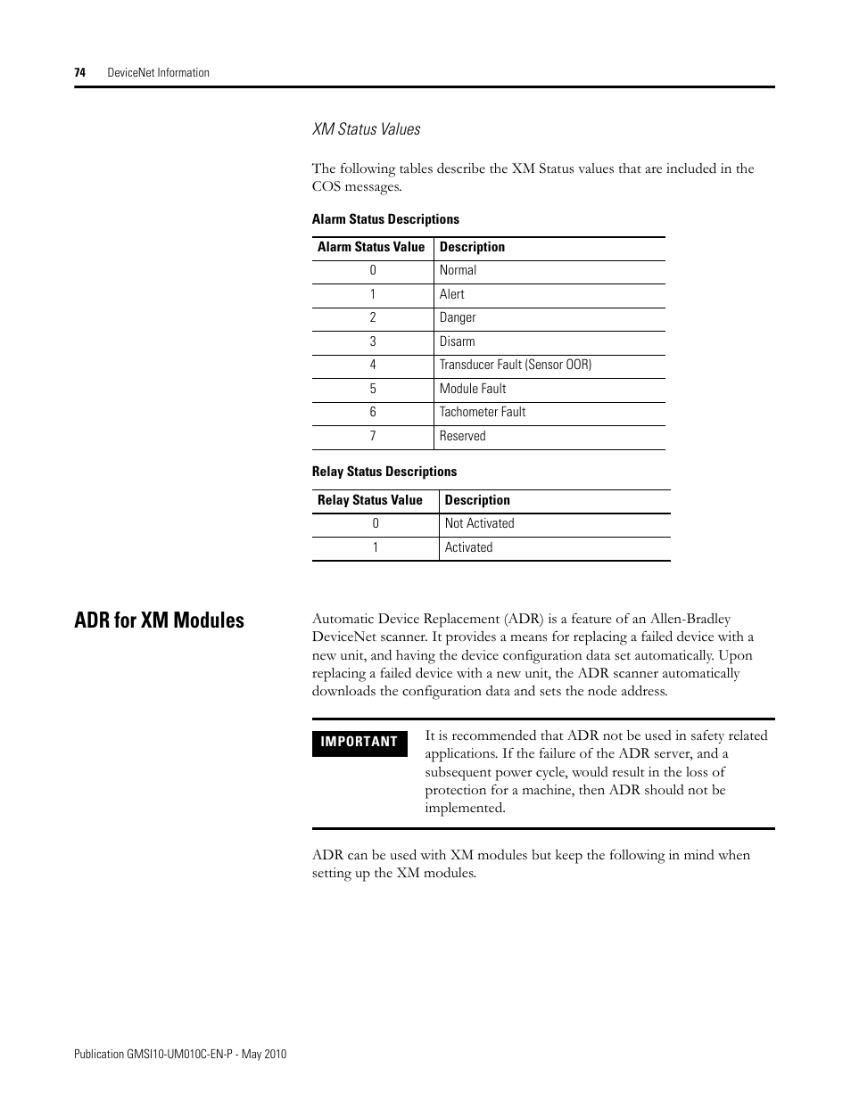 Adr for xm modules | Rockwell Automation 1440-VST02-01RA XM-120 Eccentricity Module User Manual | Page 82 / 131