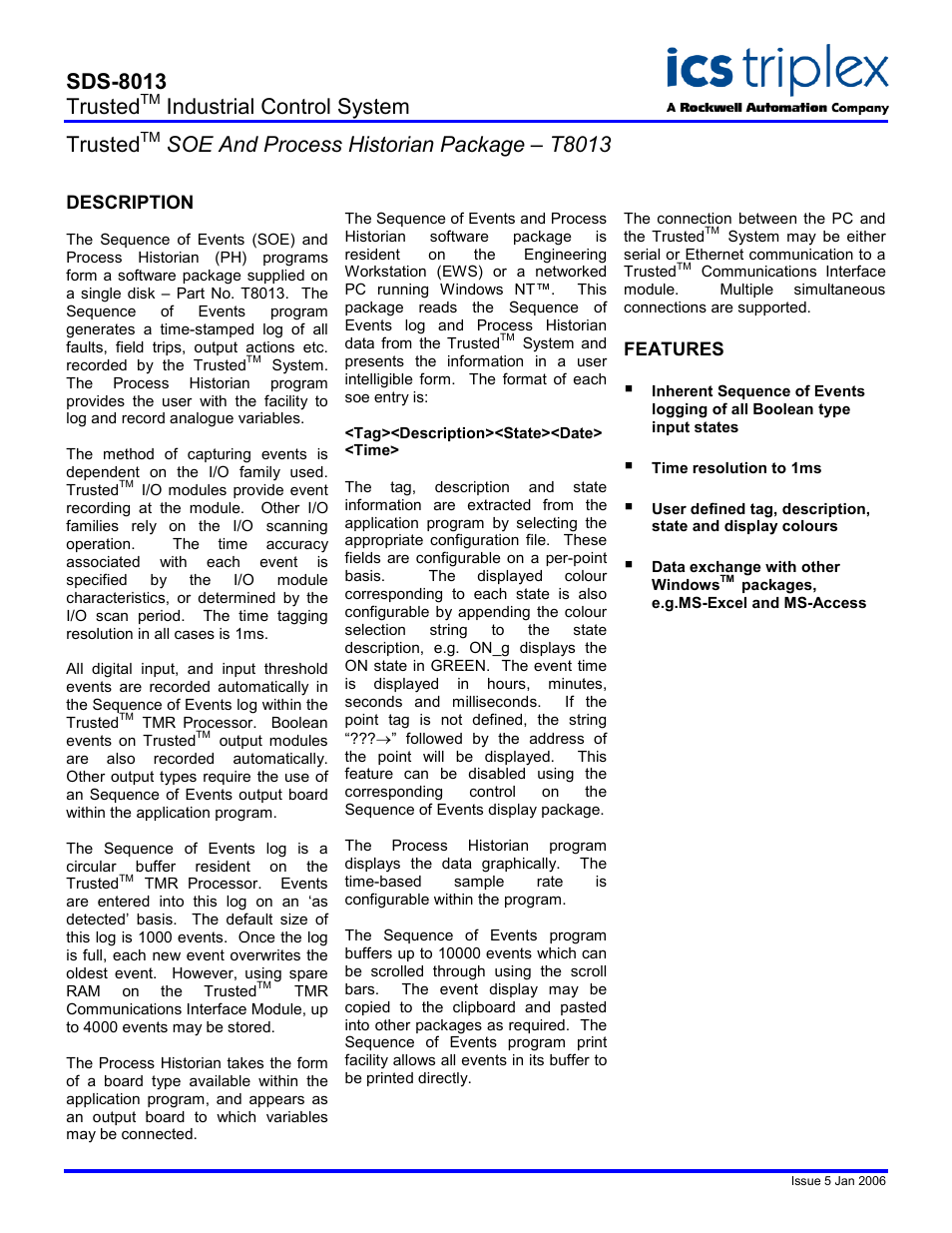 Rockwell Automation T8013 Trusted SOE and Process Historian Package User Manual | 2 pages