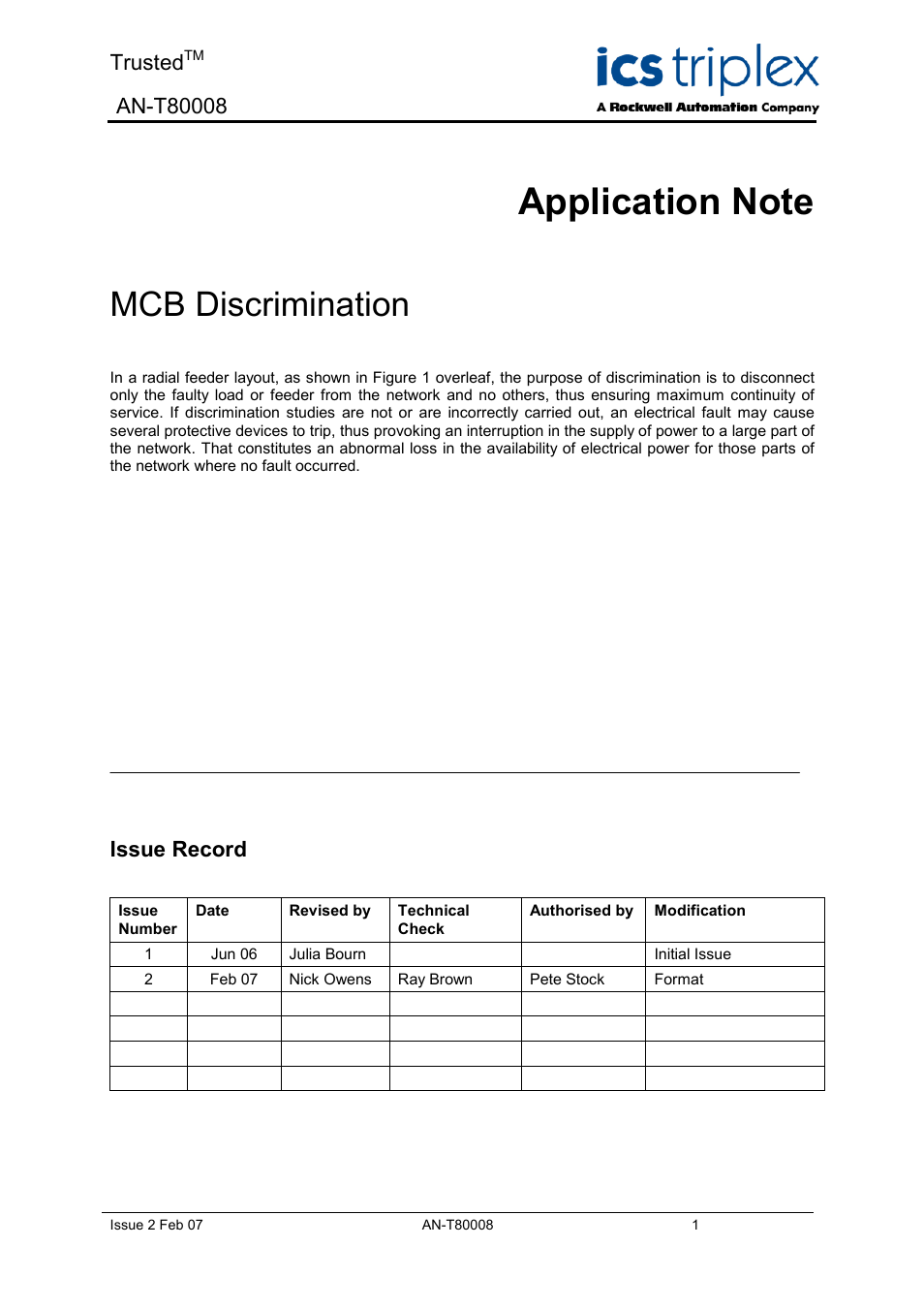 Rockwell Automation T80008 Application Note MCB Discrimination User Manual | 6 pages