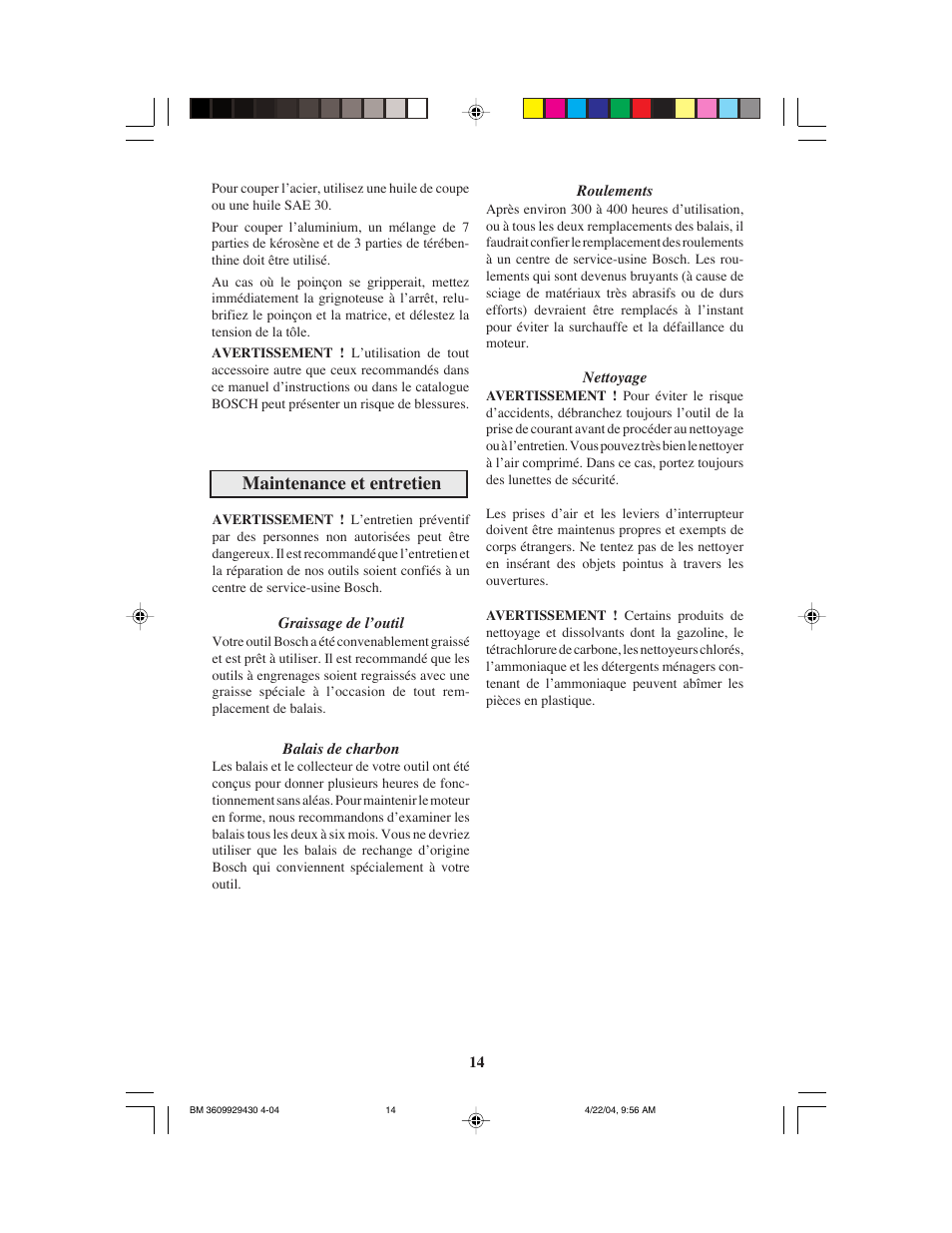 Maintenance et entretien | Bosch 1529B User Manual | Page 14 / 24