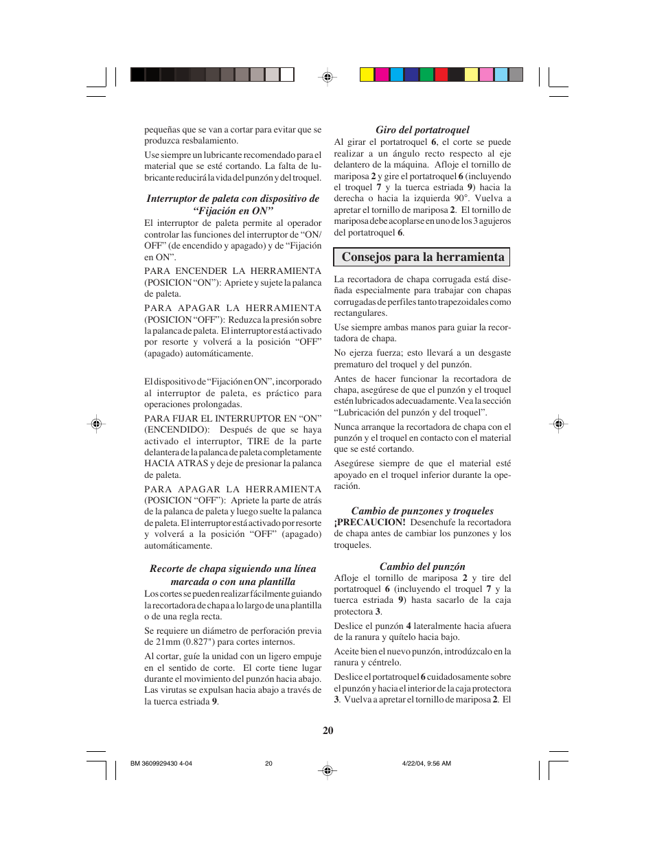 Consejos para la herramienta | Bosch 1529B User Manual | Page 20 / 24
