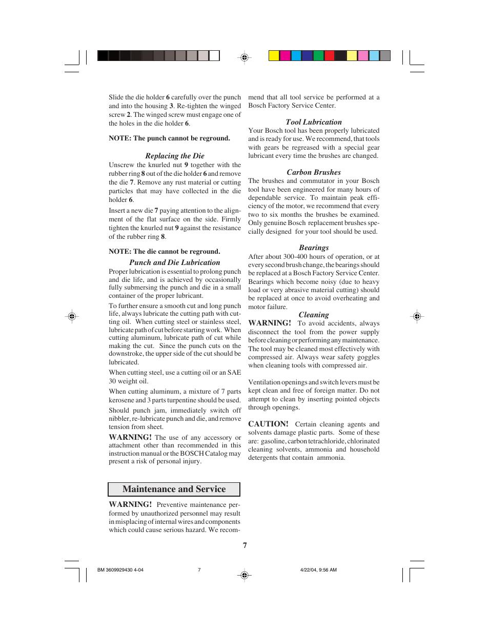 Maintenance and service | Bosch 1529B User Manual | Page 7 / 24