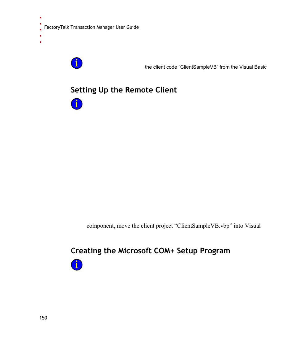 Setting up the remote client, Creating the microsoft com+ setup program | Rockwell Automation FactoryTalk Transaction Manager User Guide User Manual | Page 150 / 186