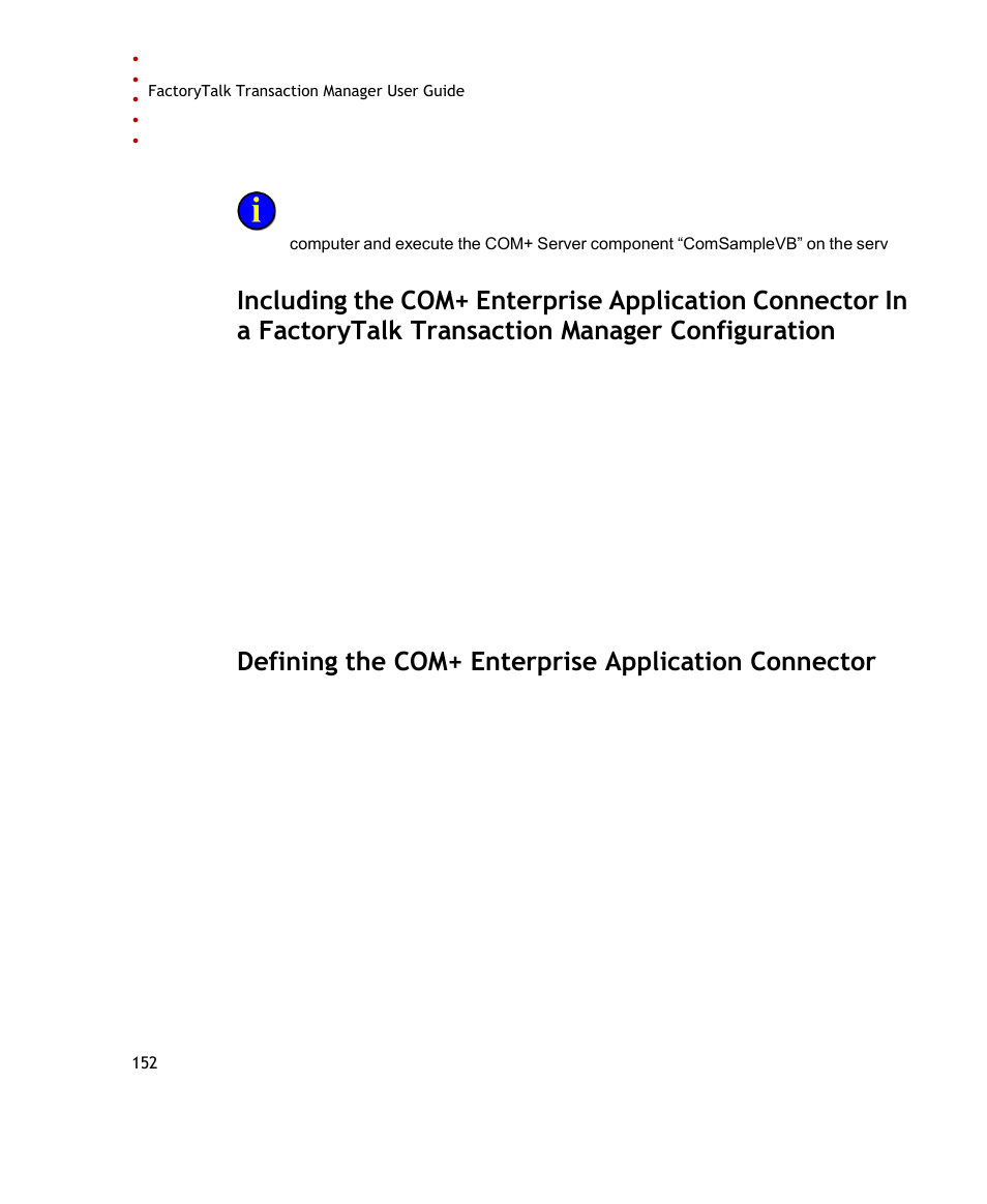 Defining the com+ enterprise application connector | Rockwell Automation FactoryTalk Transaction Manager User Guide User Manual | Page 152 / 186