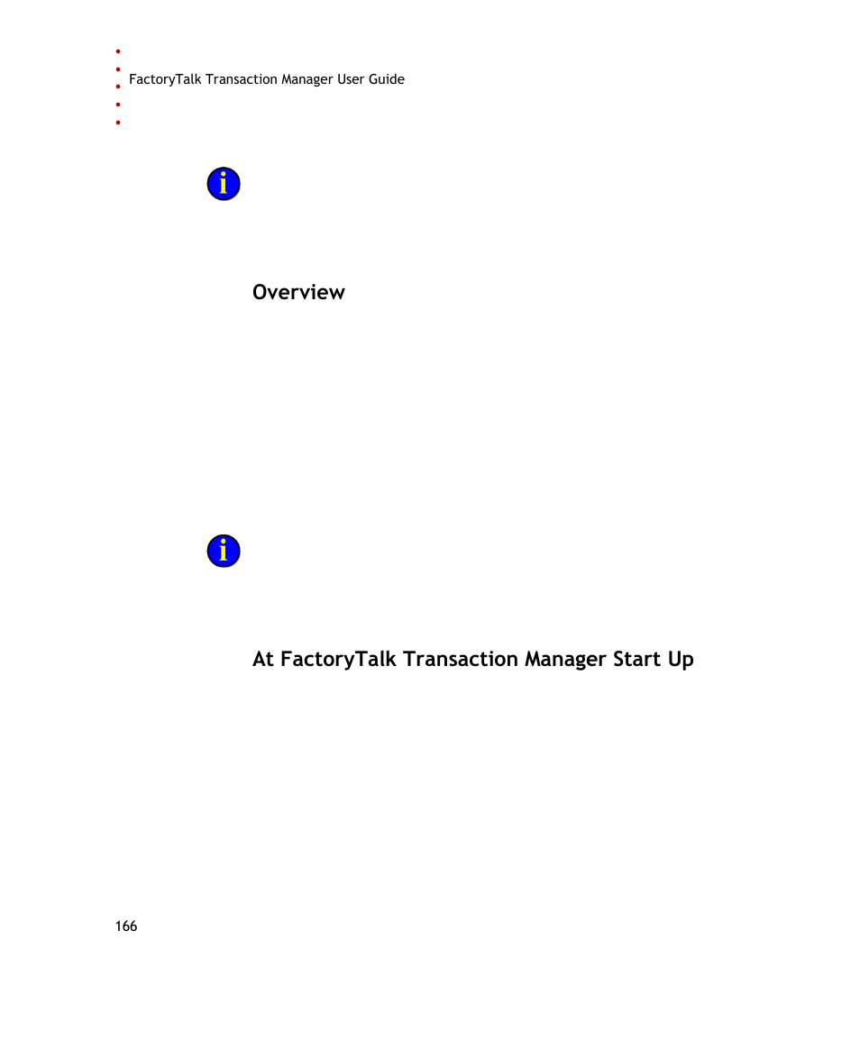 Overview, At factorytalk transaction manager start up | Rockwell Automation FactoryTalk Transaction Manager User Guide User Manual | Page 166 / 186