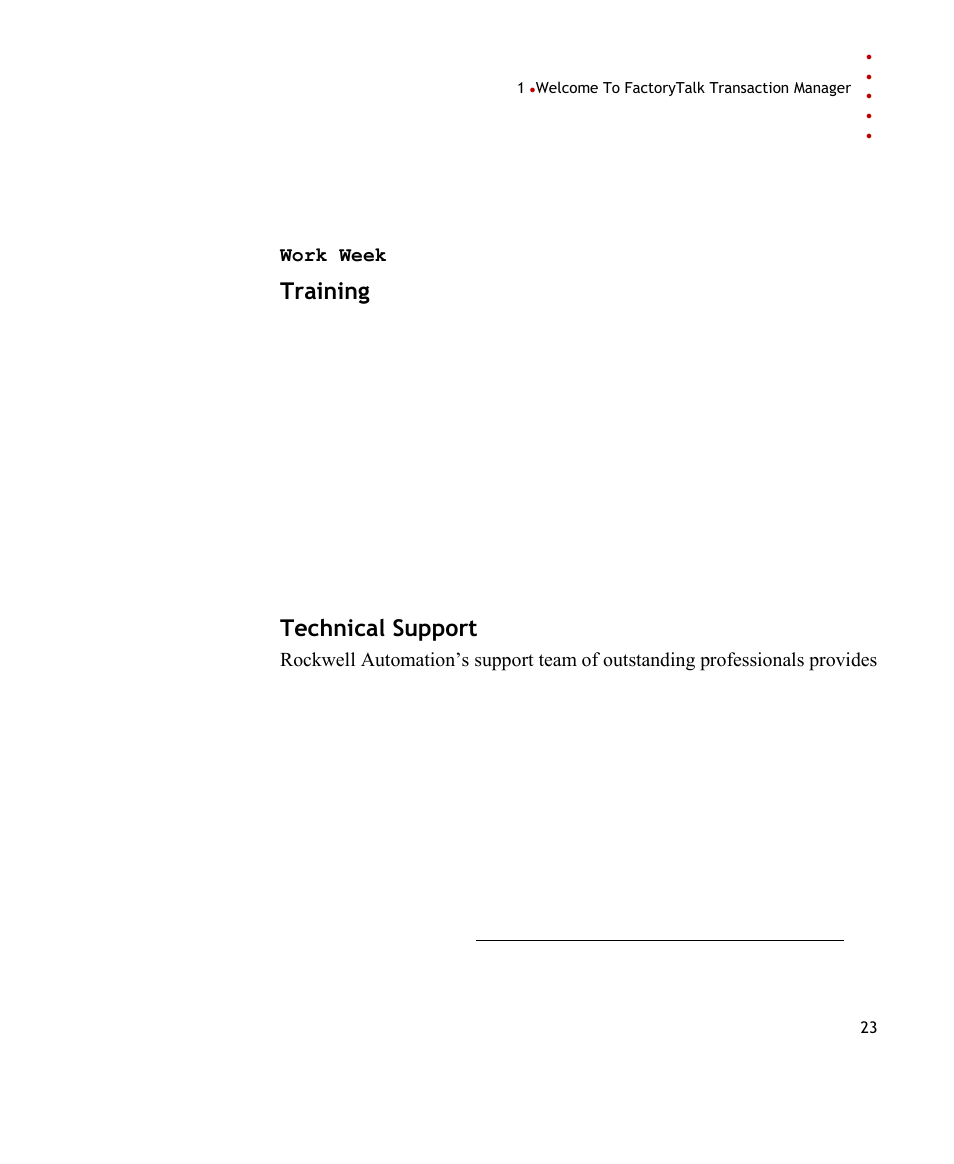 Training, Technical support | Rockwell Automation FactoryTalk Transaction Manager User Guide User Manual | Page 23 / 186